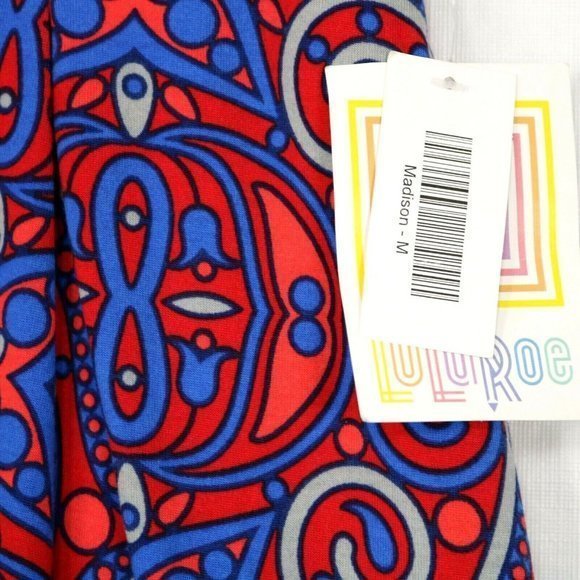 LuLaRoe Madison Pleated A-Line Skirt Red Blue Pockets M Medium - Picture 6 of 12